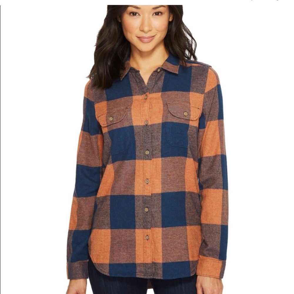 Woolrich Blue and Orange Plaid Button-Down Shirt
